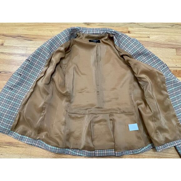 Talbots Womens Brown Blazer Wool Blend Jacket Elbow Patch Stretch Houndstooth 6p - Picture 3 of 9
